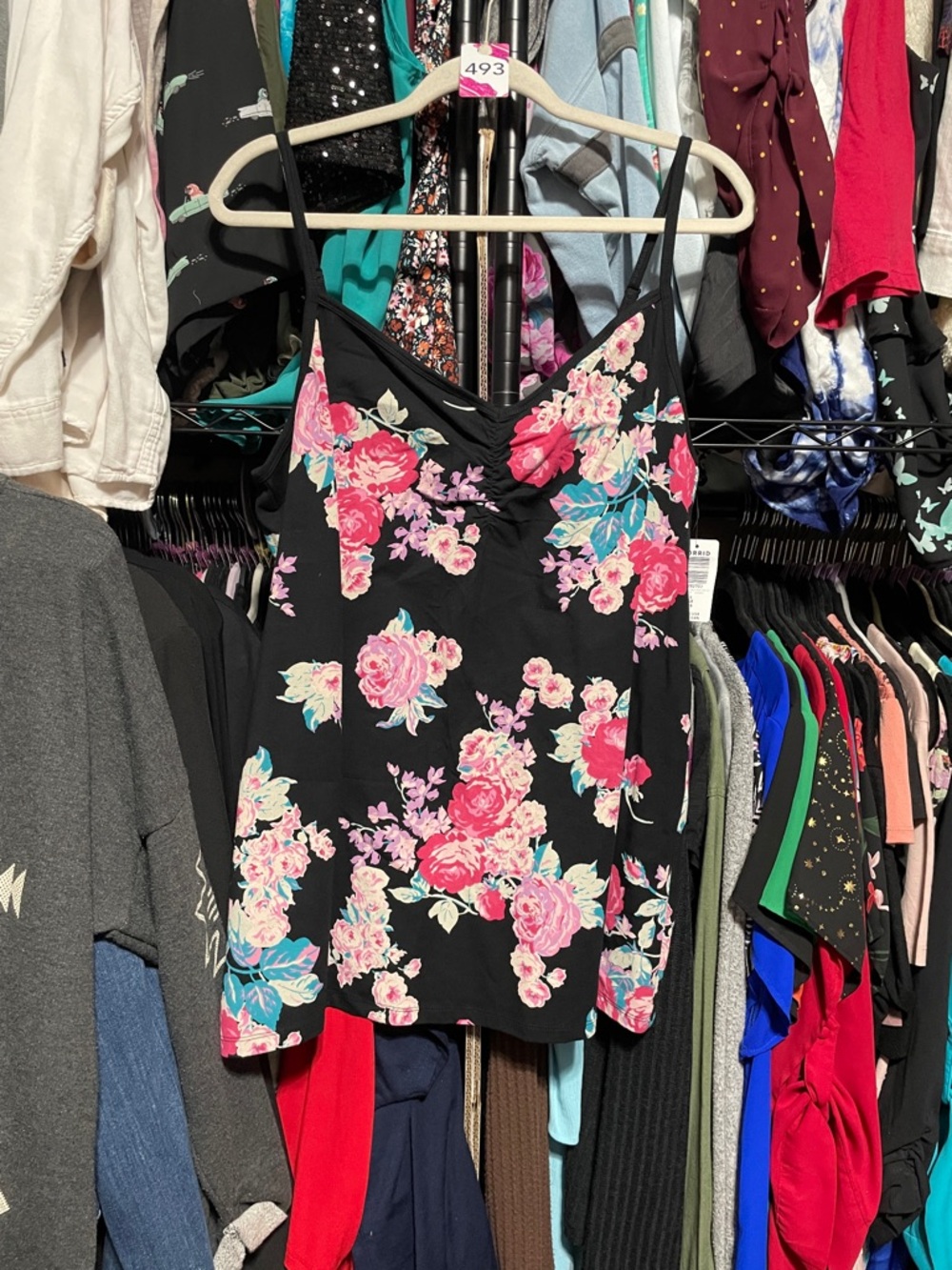 #493 size 4 torrid NWT Floral Cami Tank Top - Black with Pink Rose Print